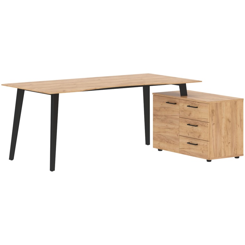 Изображение товара Стол руководителя угловой Jay JCT 1813(R) правый с тумбой (дуб бофорд/антрацит, 1800х1300х750 мм)