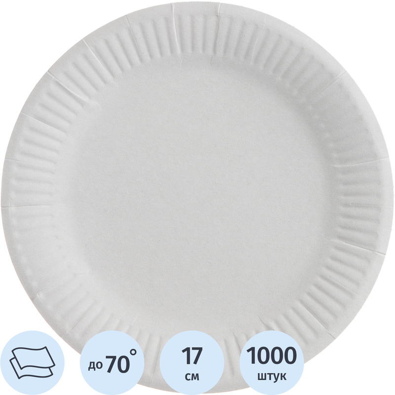 Изображение товара Одноразовая бумажная тарелка диаметр 170 мм белая 1000 штук Эконом