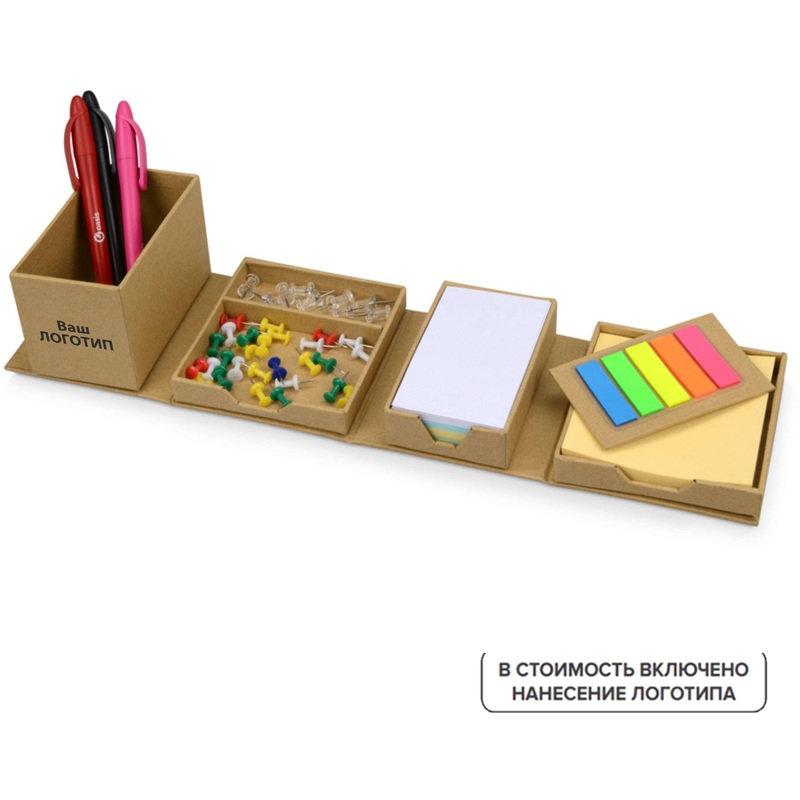 Изображение товара Настольный органайзер Брик коричневый с нанесением логотипа 40 шт