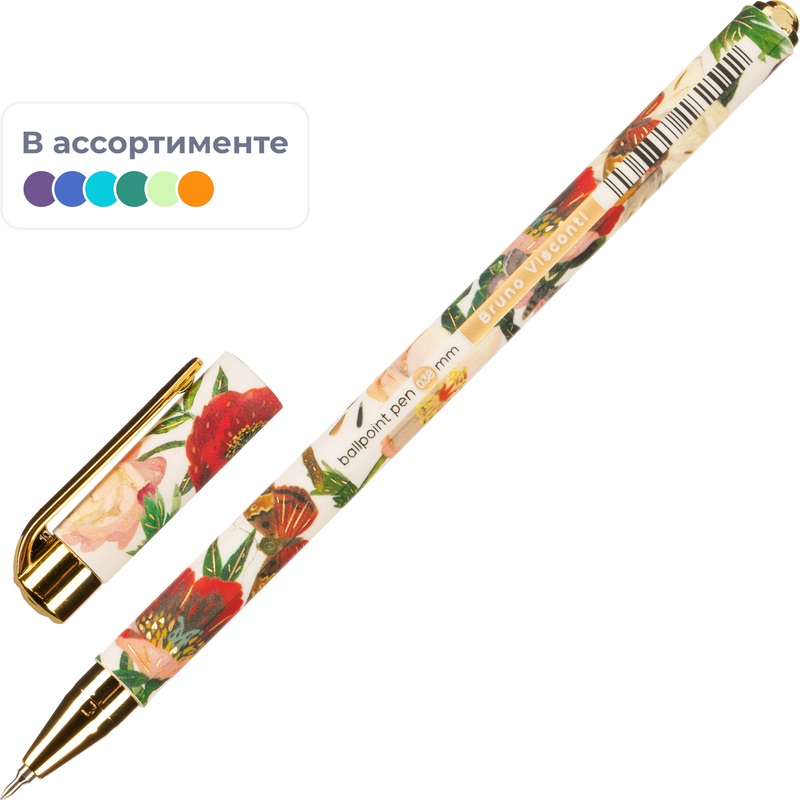 Изображение товара Ручка шариковая неавтоматическая Bruno Visconti Flora Bloom Flowers синяя корпус soft touch (толщина линии 0.38 мм)