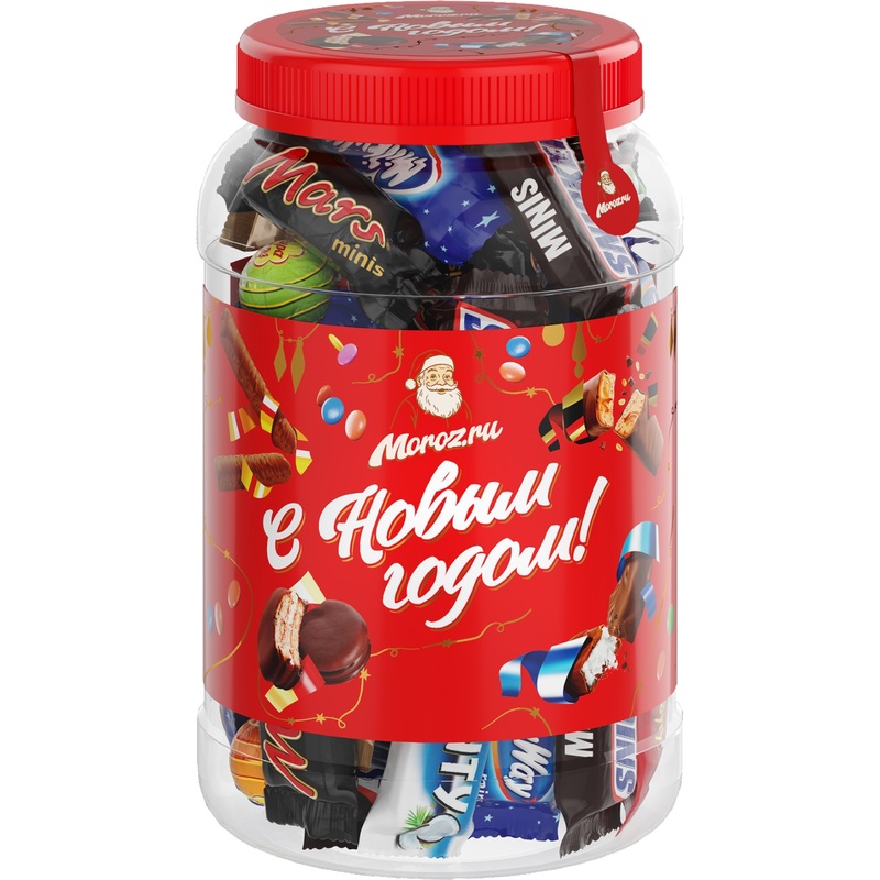 Изображение товара Новогодний сладкий подарок Moroz.ru банка 1000 г ассорти конфет шоколад