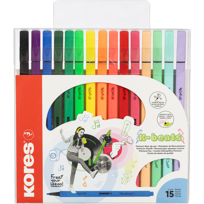 Изображение товара Фломастеры Kores K-beats 15 цветов с вентилируемыми колпачками
