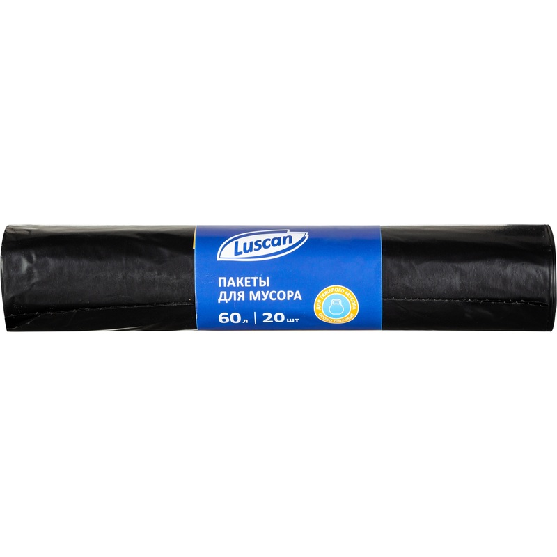 Изображение товара Мешки для мусора Luscan 60 л черные 20 штук из ПВД 45 мкм плотные прочные