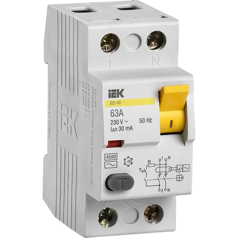 Изображение товара УЗО выключатель дифференциального тока IEK 2П 63А 30 мА AC (MDV10-2-063-030) Изображение товара УЗО выключатель дифференциального тока IEK 2П 63А 30 мА AC (MDV10-2-063-030)