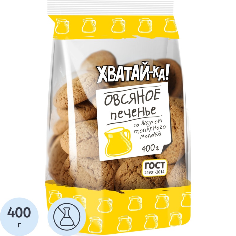 Изображение товара Печенье овсяное Хватай-ка со вкусом топленого молока 400 г Россия