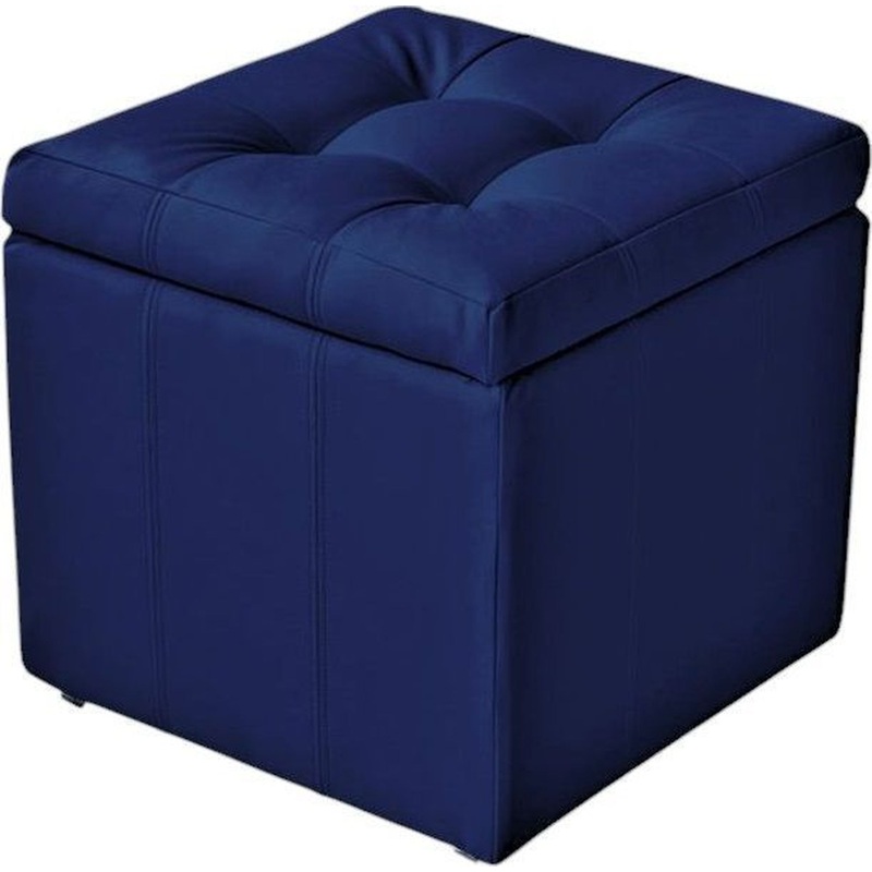 Изображение товара Пуф Модерна с ящиком для хранения синий искусственная кожа 460x460x460 мм