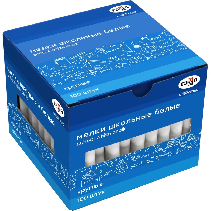 Изображение товара Мел школьный Гамма круглый белый 100 штук для школы и асфальта