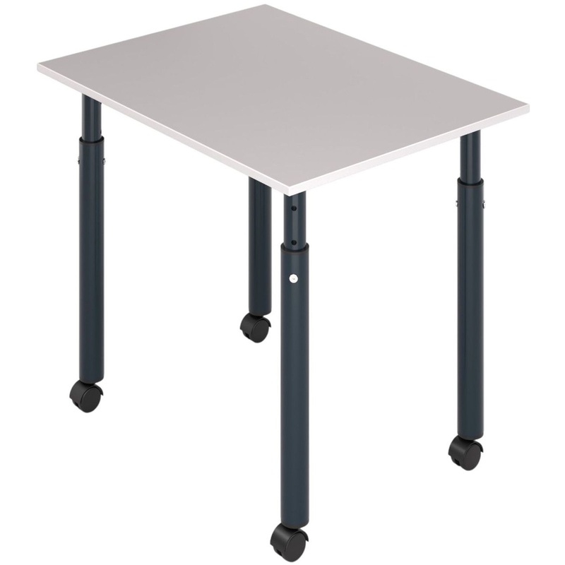 Изображение товара Учебный стол Комус Мебель серый регулируемый со стеклополкой и колесами