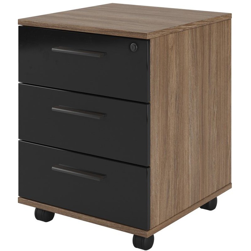 Изображение товара Тумба подкатная ASTI с замком 3 ящика дуб черный 450x430x510 мм