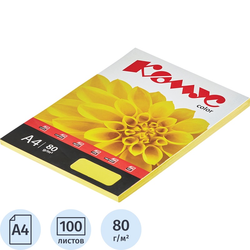 Изображение товара Бумага цветная Комус Color лимон интенсив А4 80 г/кв.м 100 листов