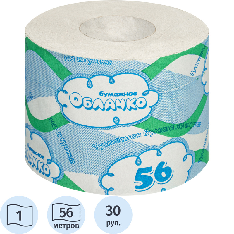 Изображение товара Бумага туалетная Бумажное облачко 1-слойная серый 56 м 30 рулонов