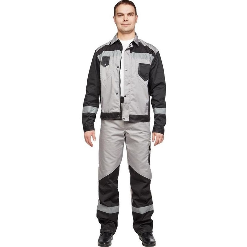Изображение товара Рабочий летний мужской костюм л21-КБР с СОП серый черный водоотталкивающий