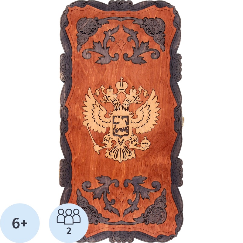Изображение товара Деревянные нарды с гербом, резные, складные, из берёзы
