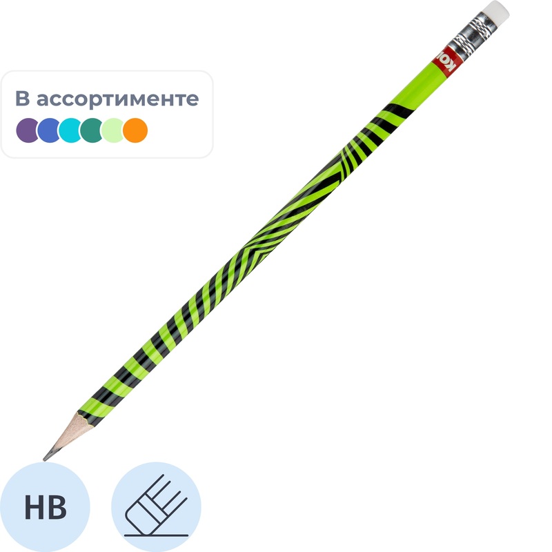 Изображение товара Карандаши чернографитные HB с ластиком Kores Grafitos Neon, 12 шт