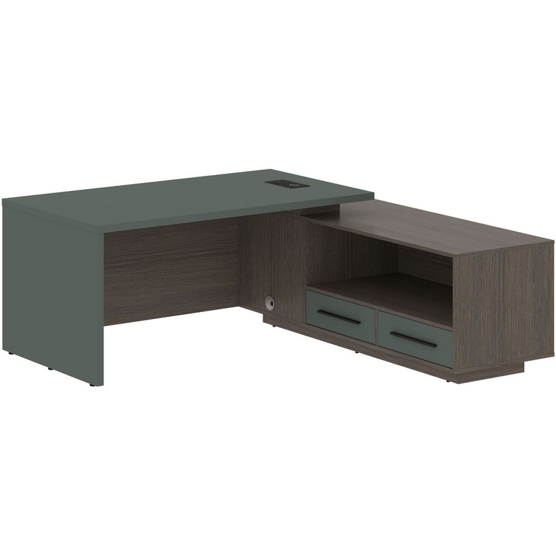 Изображение товара Стол руководителя с тумбой Velion VCT 1919 нефрит дуб сильвер 1900х1900х750 мм