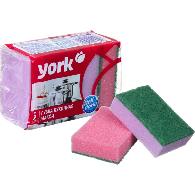 Изображение товара Губка для кухни York Макси 10x7 см с абразивным слоем 5 штук