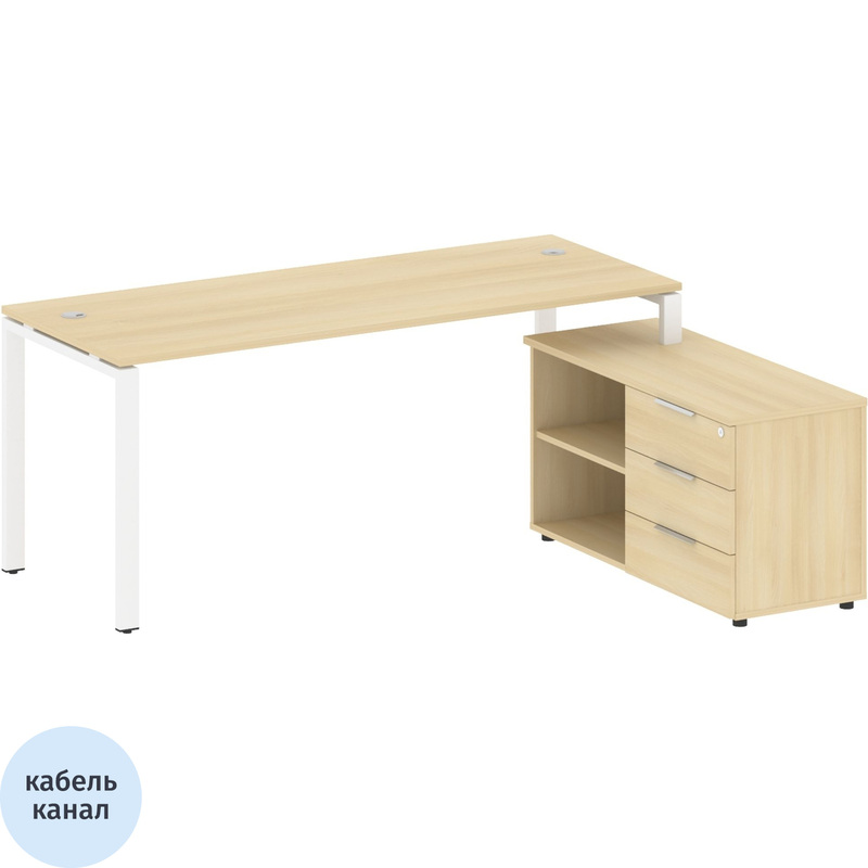 Изображение товара Стол угловой Metal System Style БП.РС-СТС-2.5 Пр правый с тумбой (акация лорка/белый, 1900х1520х750 мм)