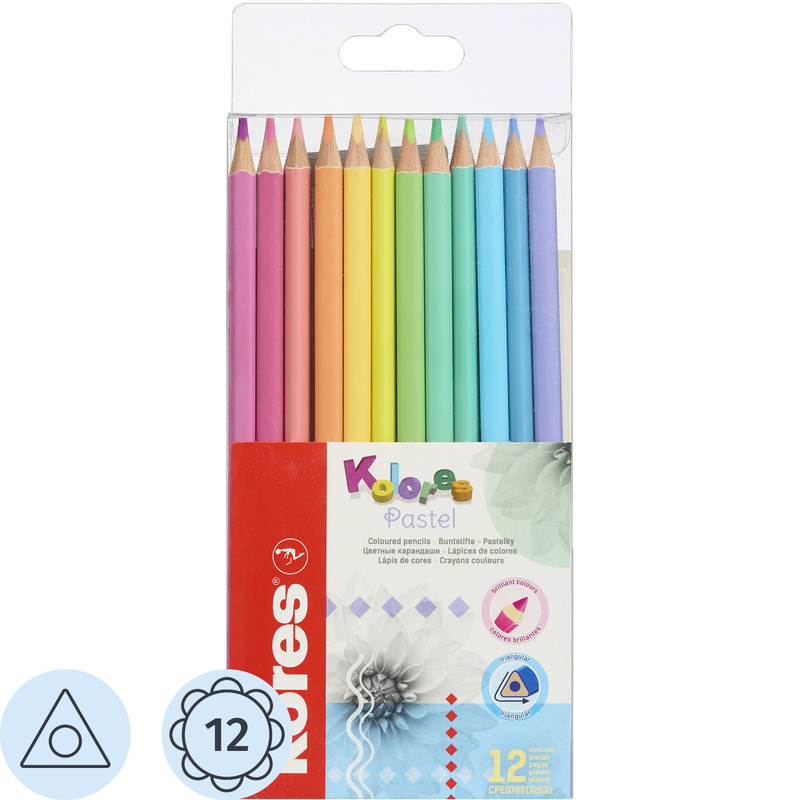 Изображение товара Цветные карандаши Kores Kolores Pastel 12 цветов трёхгранные пастельные