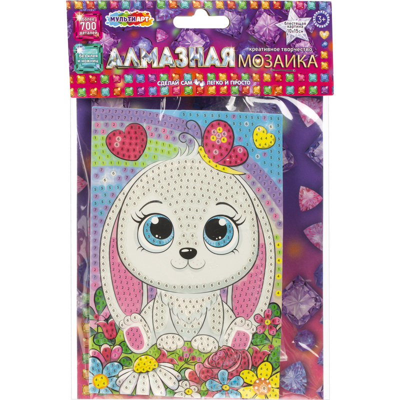 Изображение товара Мозаика Мульти Арт Зайка алмазная мозаика для детей 3+ яркий набор для творчества