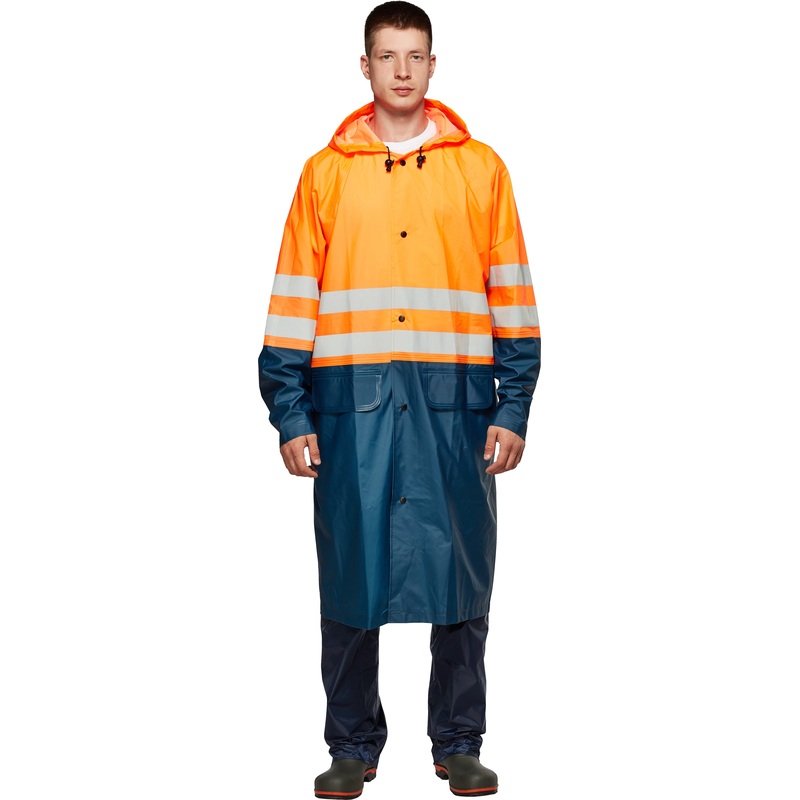 Изображение товара Плащ сигнальный влагозащитный полиэфирный с отражающими полосами для повышения видимости