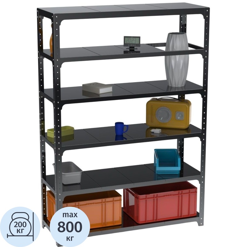 Изображение товара Металлический стеллаж Metalex Kit Comfort 6 полок 1500х600х2200 мм чёрный
