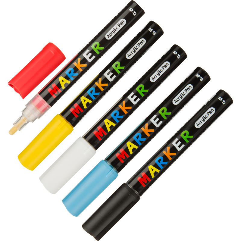 Изображение товара Набор акриловых маркеров M&G 5 цветов, 2 мм линия быстросохнущие безопасные