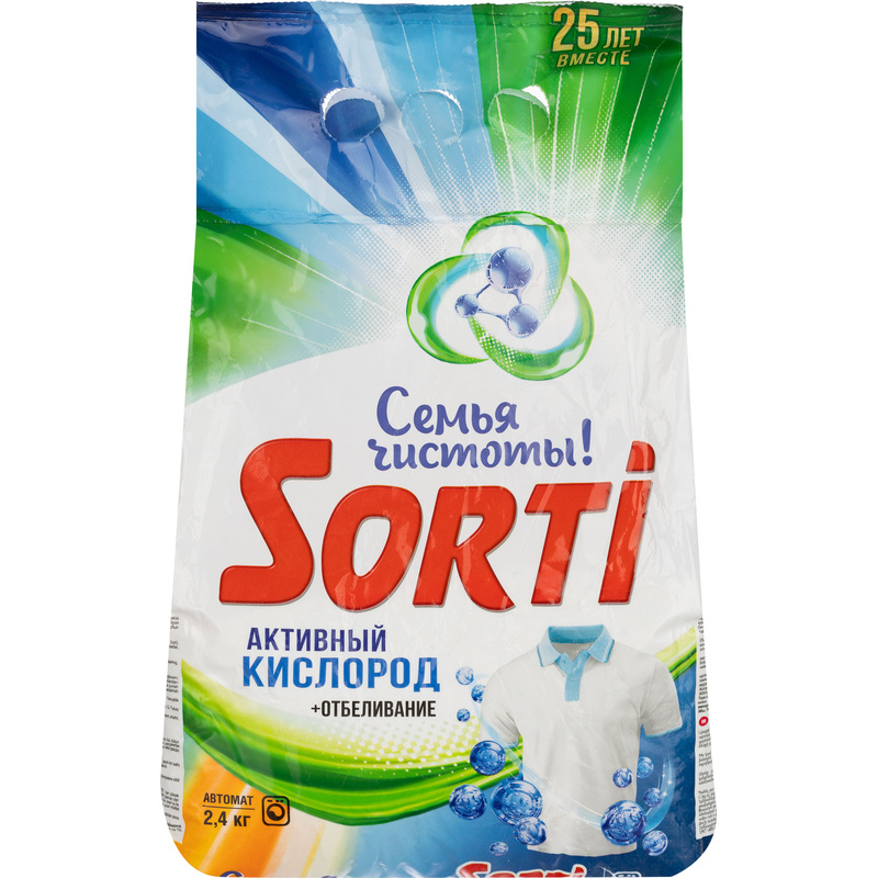 Изображение товара Порошок стиральный автомат Sorti Активный кислород 2.4 кг для белого белья