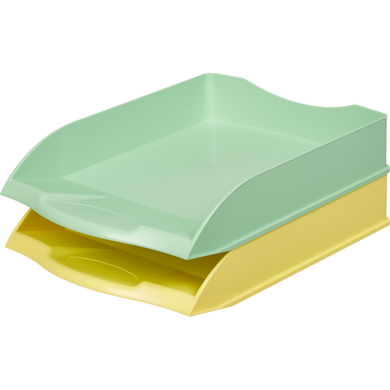 Изображение товара Лоток горизонтальный для бумаг Attache Selection пластиковый зеленый и желтый 2 шт