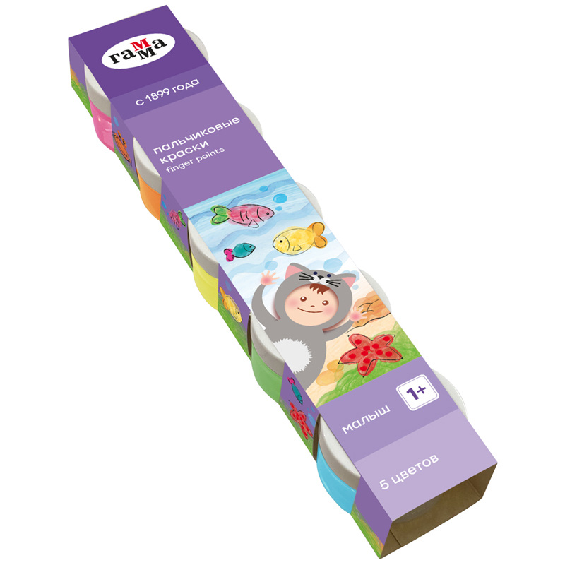 Изображение товара Пальчиковые краски Гамма Малыш 5 цветов по 50 мл безопасные для детей
