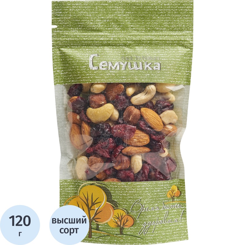 Изображение товара Коктейль Семушка смесь орехов с клюквой 120 г натуральный полезный перекус