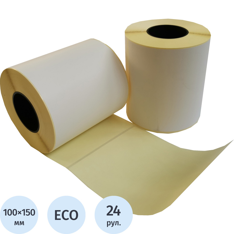 Изображение товара Термоэтикетки 100х150 мм ЭКО (диаметр втулки 40 мм, 24 рулона по 300 этикеток)