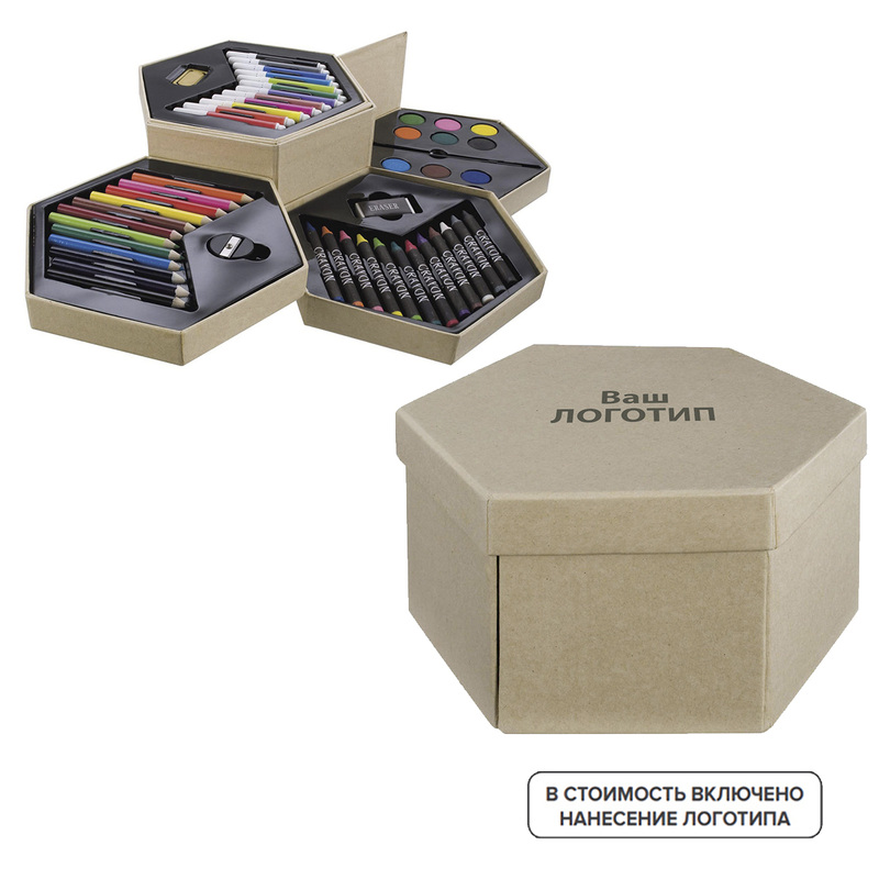 Изображение товара Подарочный набор для рисования с индивидуальной печатью на коробке 52 предмета