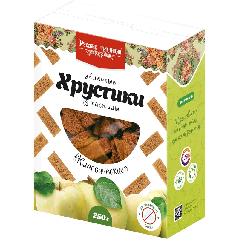 Изображение товара Пастила яблочная Русские традиции Хрустики классическая без сахара 250 г