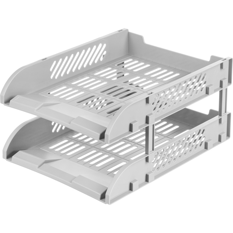 Изображение товара Горизонтальный пластиковый лоток для бумаг Deli 2 отделения серый