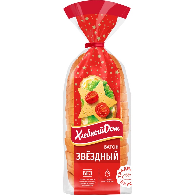 Изображение товара Пшеничный батон Звездный Хлебный дом нарезка 350 г Россия