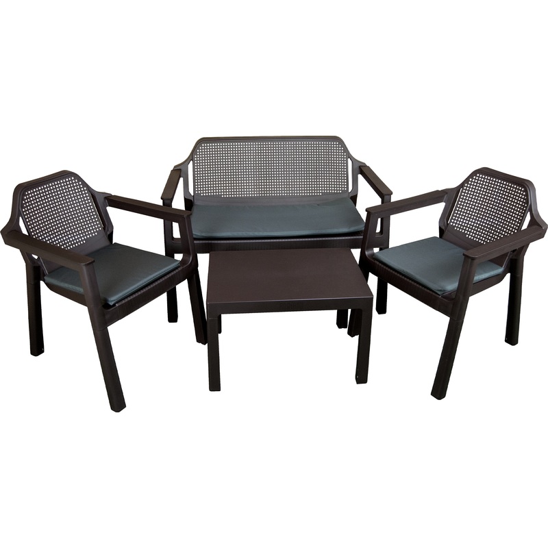 Изображение товара Набор мебели Easy Comfort (коричневый, стол, диван, 2 кресла) Изображение товара Набор мебели Easy Comfort (коричневый, стол, диван, 2 кресла)