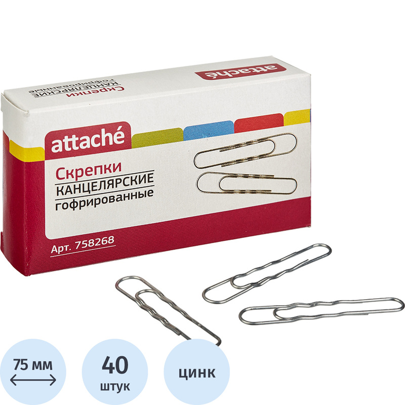 Изображение товара Канцелярские металлические скрепки Attache 75 мм 40 штук в упаковке