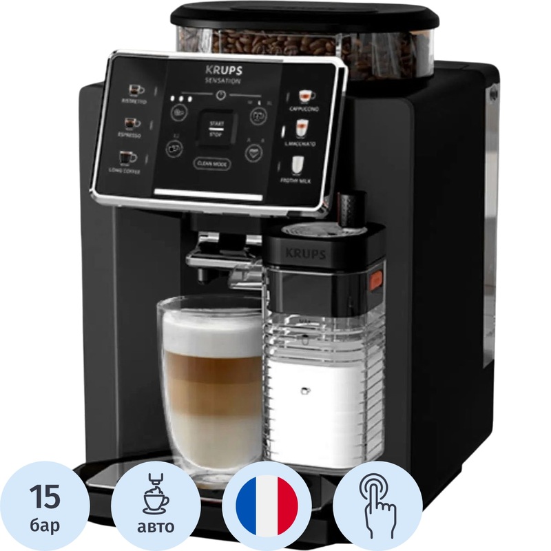 Изображение товара Кофемашина с капучинатором Krups Sensation Milk чёрная (EA912910) Изображение товара Кофемашина с капучинатором Krups Sensation Milk чёрная (EA912910)