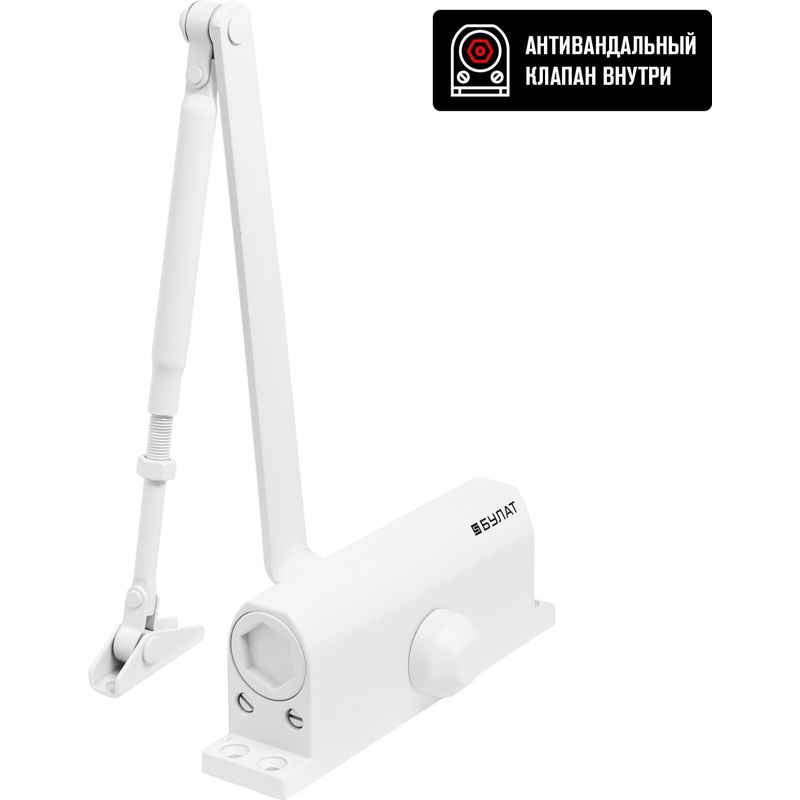 Изображение товара Доводчик дверной Булат 14926 до 140 кг белый рычажной типа для двери