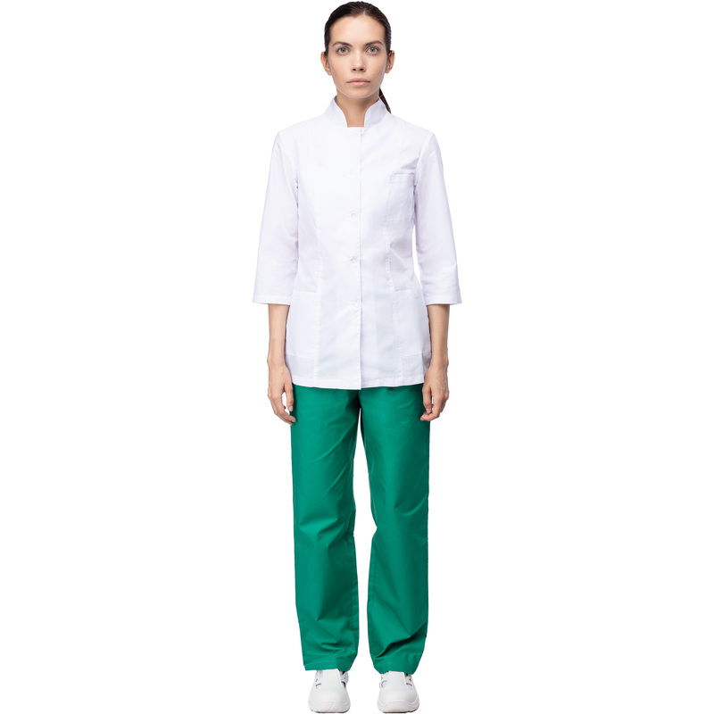 Изображение товара Медицинский женский костюм белый зеленый 48-50 рост 170-176 см