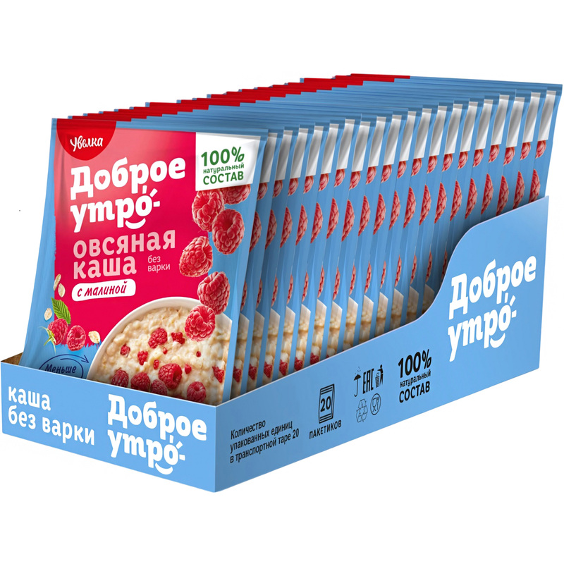 Изображение товара Каша Увелка овсяная с малиной 20 штук по 40 г