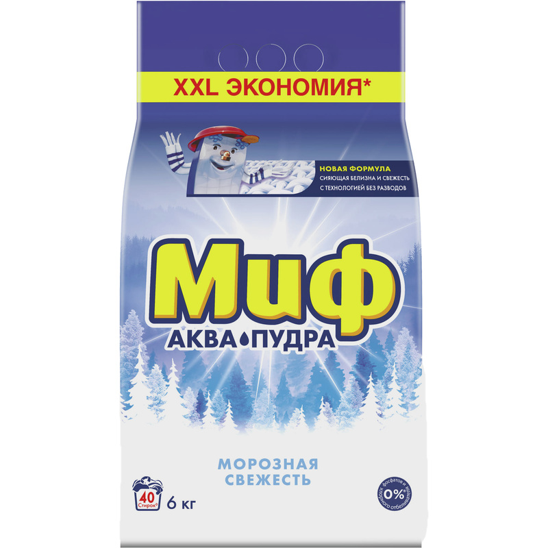 Изображение товара Порошок стиральный Миф Морозная свежесть 6 кг для белого белья