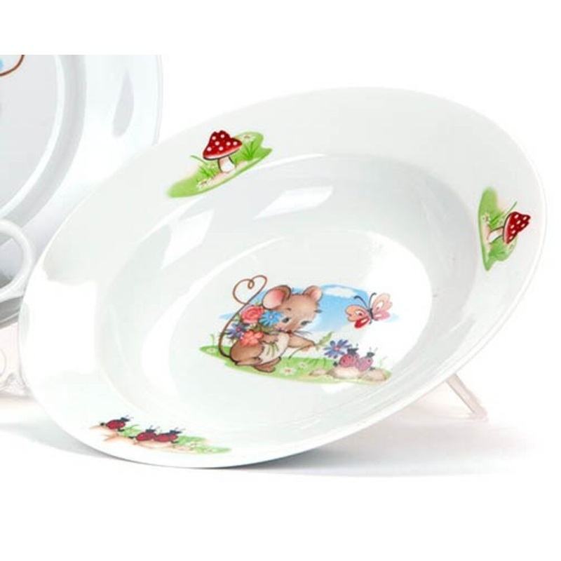 Изображение товара Детская фарфоровая тарелка Мышата 200 мм для дошкольных учреждений