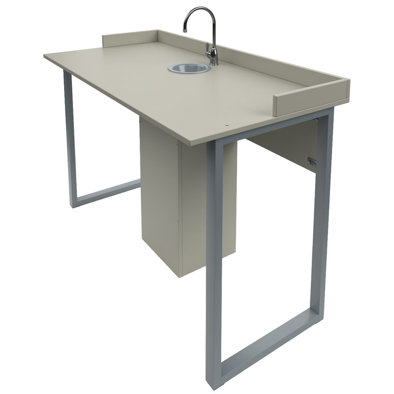 Изображение товара Учебный стол двухместный с раковиной, серый, Россия