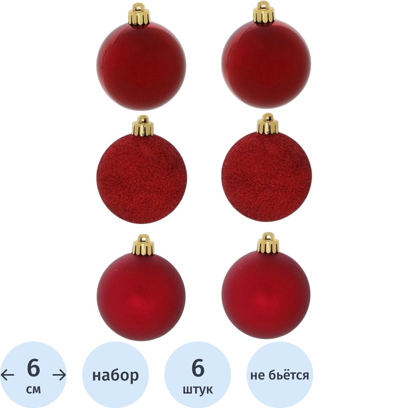Изображение товара Набор пластиковых ёлочных шаров Remeco Collection красные 6 шт диаметр 6 см