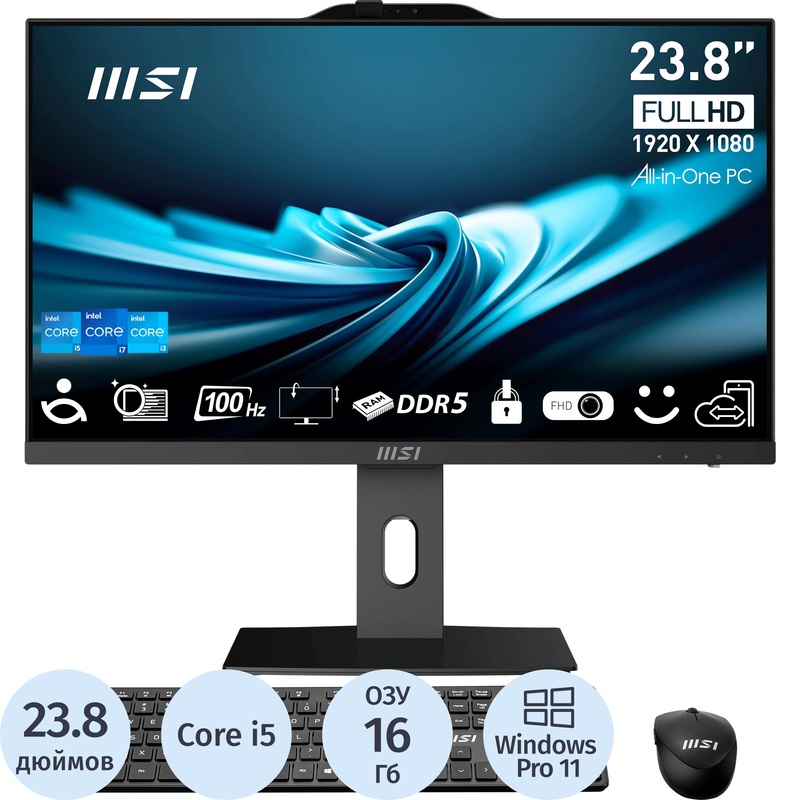 Изображение товара Моноблок 23.8" MSI Pro AP242P чёрный, Intel Core i5 14400/16 ГБ/SSD 512 ГБ (9S6-AE0621-838)