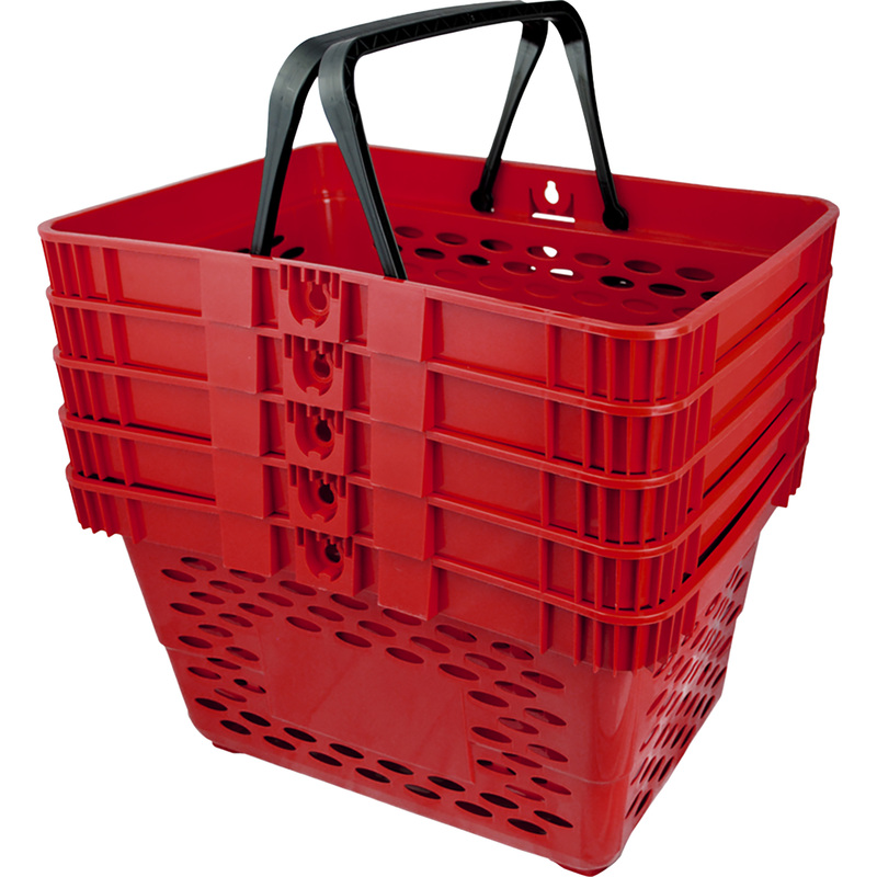 Изображение товара Пластиковая корзина покупательская красная объем 20 литров для магазина