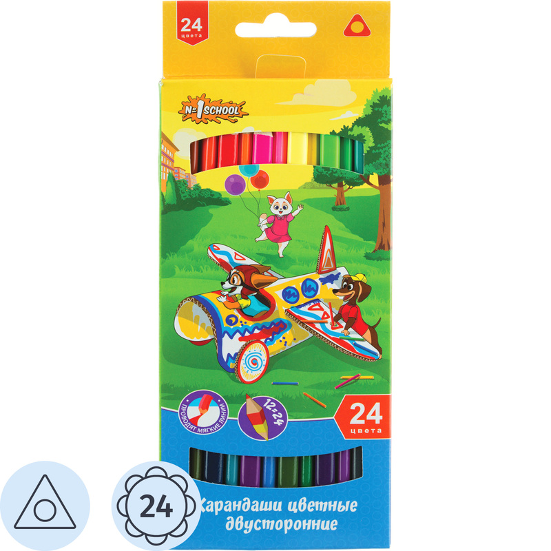 Изображение товара Цветные карандаши №1 School Шустрики 12 штук 24 цвета трёхгранные двусторонние