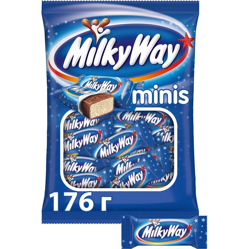 Изображение товара Milky Way мини 176 г - сладкие шоколадные батончики с суфле в индивидуальной упаковке
