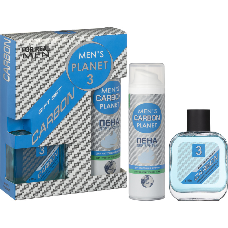Изображение товара Подарочный набор косметики для мужчин Mens Planet Carbon 3 бальзам и пена